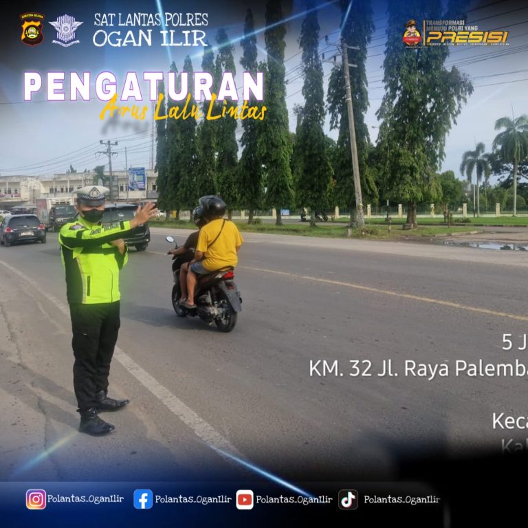Sat Lantas Polres Ogan Ilir Laksanakan Strong Point Sore, Wujudkan Kamseltibcar Lantas yang Kondusif